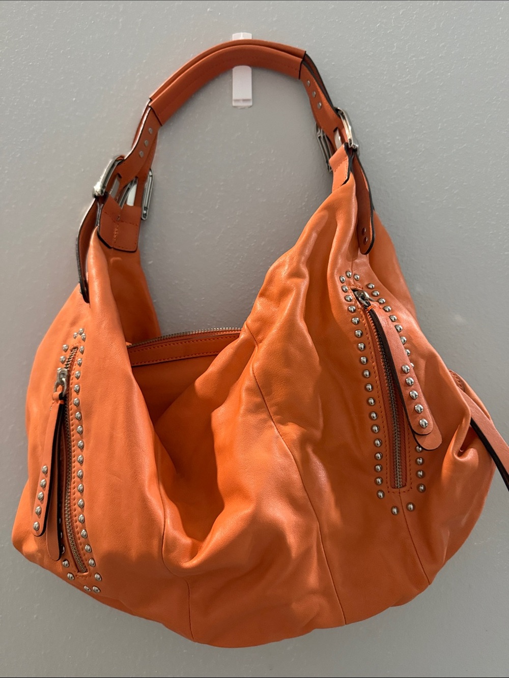 b. makowsky Orange Studded Leather Hobo